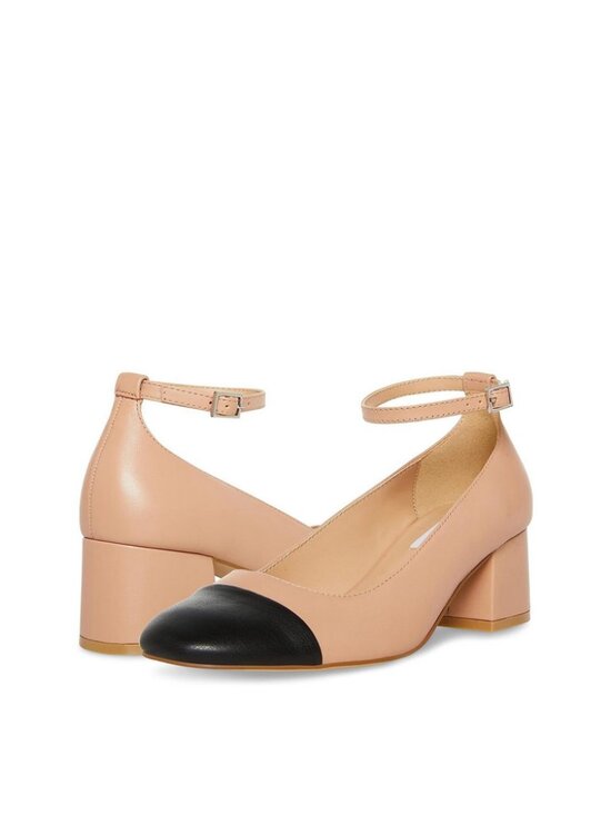Steve Madden Sz. 8.5 Tan Colorblock Eli Ankle-Strap Two-Piece Block-Heel Pumps - Picture 3 of 16